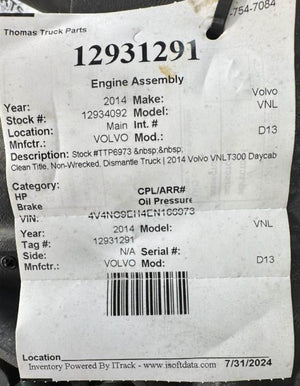 2014 VOLVO D13 Engine Assembly