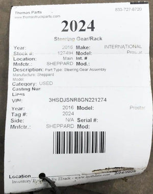 2016 SHEPPARD PROSTAR Steering Gear Rack