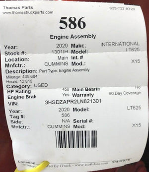 2020 CUMMINS X15 Engine Assembly