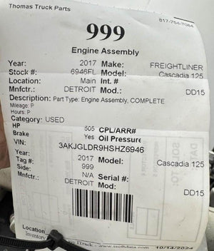 2017 DETROIT DD15 Engine Assembly