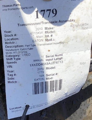 2010 EATON T800 Transmission Assembly
