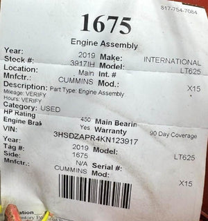 2019 CUMMINS X15 Engine Assembly