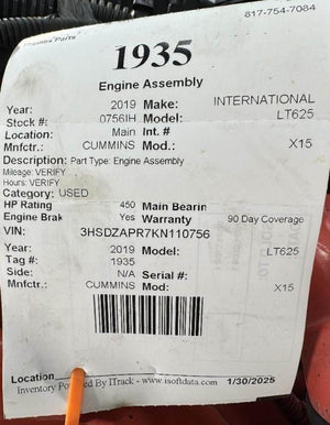 2019 CUMMINS X15 Engine Assembly