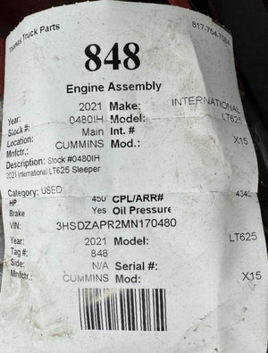 2021 CUMMINS X15 Engine Assembly